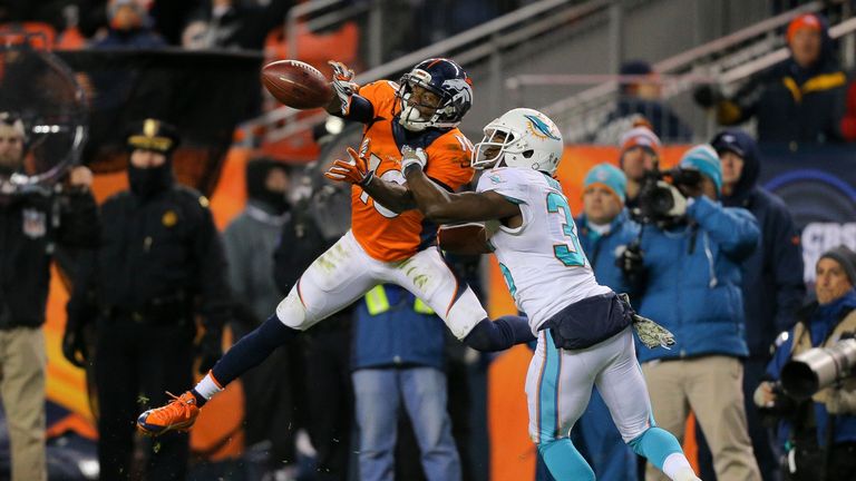 Emmanuel Sanders of the Denver Broncos against the Miami Dolphins