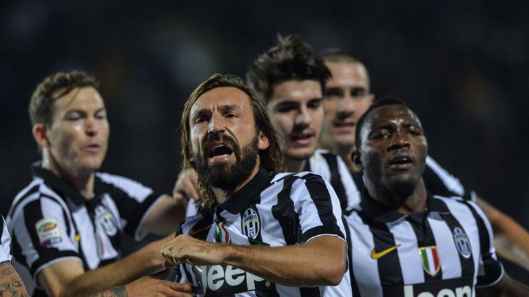 Andrea Pirlo celebrates his goal for Juventus at Empoli