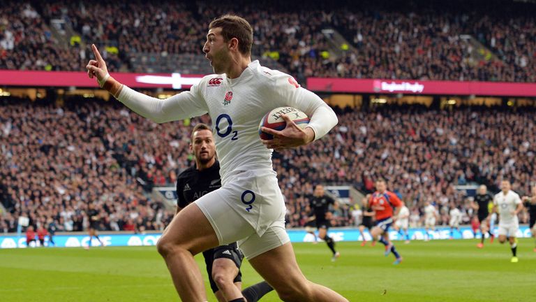 Jonny May runs in to score England's first try