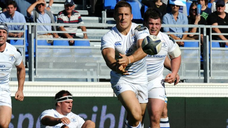 Leinster's fly-half Jimmy Gopperth passes the ball during the European Champions Cup rugby union match between Castres and Leinster in Castres