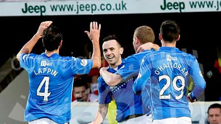 St Johnstone star James McFadden (second from left) celebrates his goal
