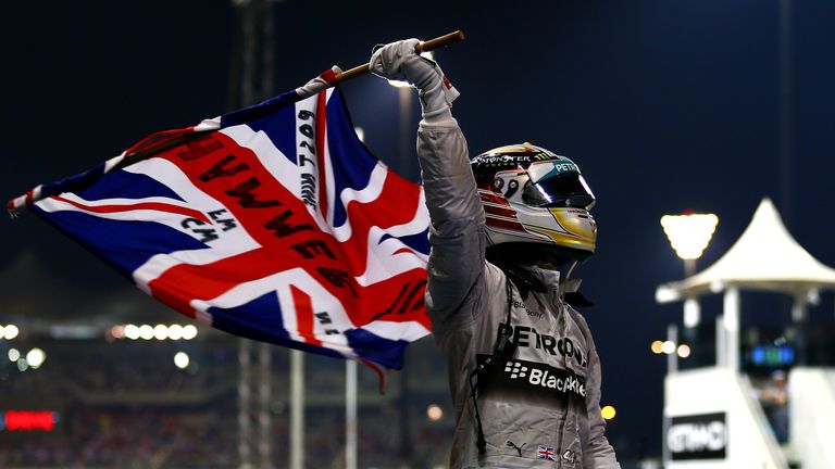 Lewis Hamilton celebrates in parc ferme