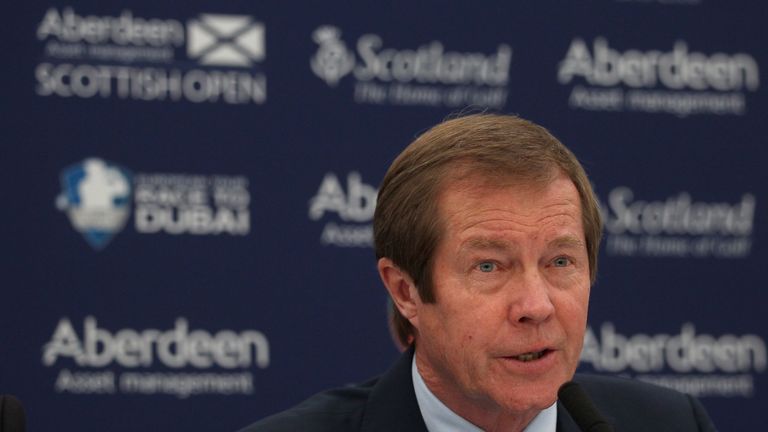 George O'Grady (Chief Executive of The European Tour) addresses the media 