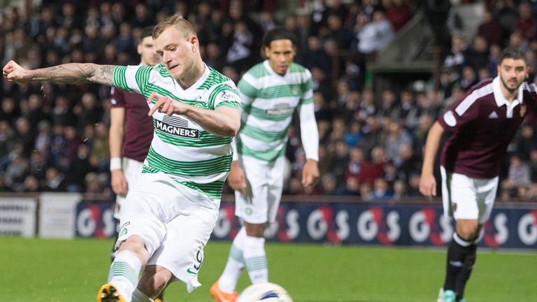 Celtic's John Guidetti scores penalty during the William Hill Scottish Cup Fourth Round match at Tynecastle Stadium, Edinburgh.