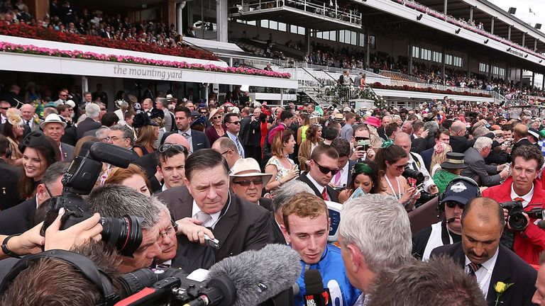 MELBOURNE, AUSTRALIA - NOVEMBER 04:  Ryan Moore speaks to media after winning the Melbourne Cup.