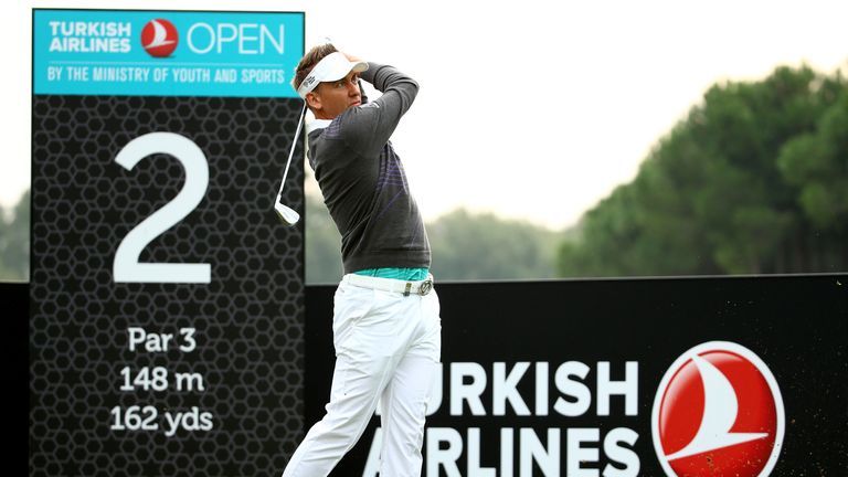 Ian Poulter of England tee's off at the 2nd during the second round of the 2014 Turkish Airlines Open 