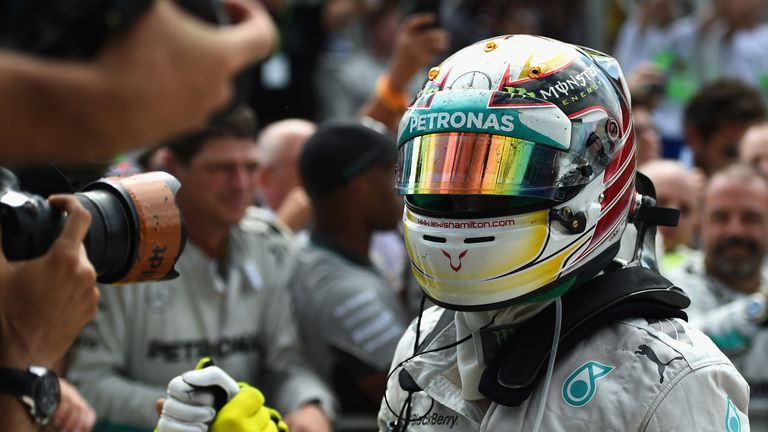 Lewis Hamilton in Parc Ferme after finishing second