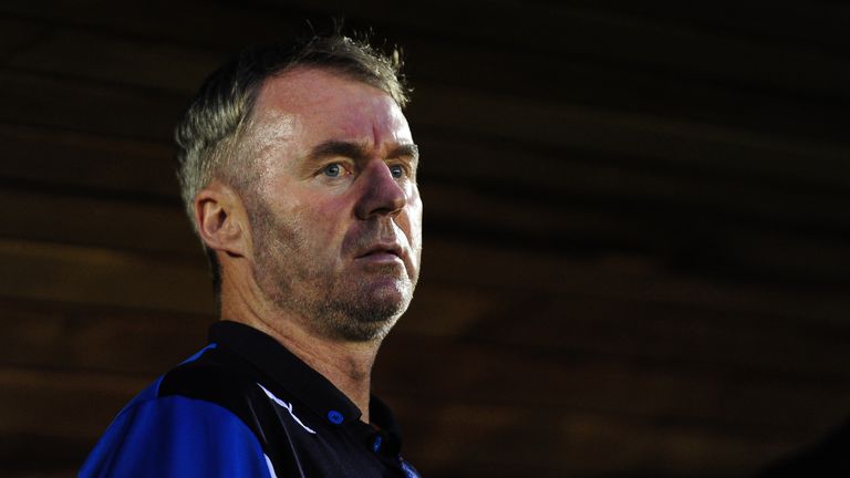 John Sheridan, Manager of Plymouth Argyle looks on during the Sky Bet League Two match between Plymouth Argyle and Wycombe