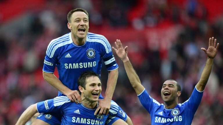 John Terry, Frank Lampard and Ashley Cole of Chelsea celebrate victory after the FA Cup Final 2012