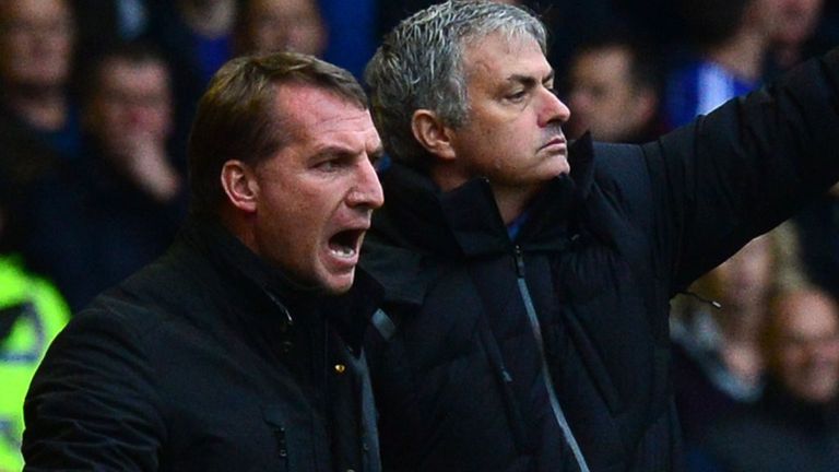 Liverpool's  Brendan Rodgers, Chelsea manager Jose Mourinho 