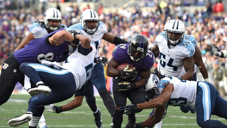 Running back Justin Forsett of the Baltimore Ravens rushes for a third quarter touchdown against the Tennessee Titans
