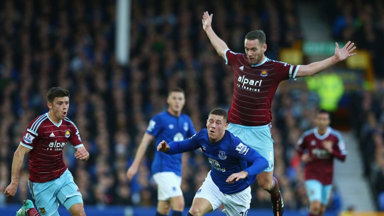 West Ham's Kevin Nolan challenges Ross Barkley