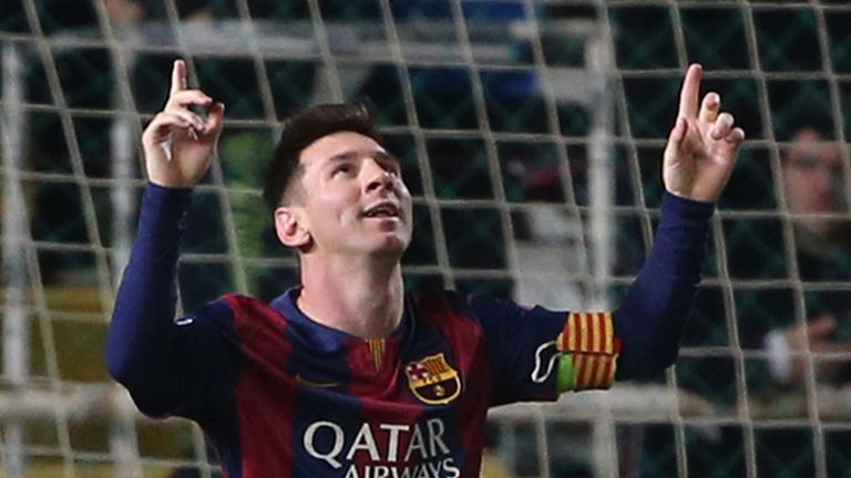 Barcelona forward Lionel Messi celebrates 