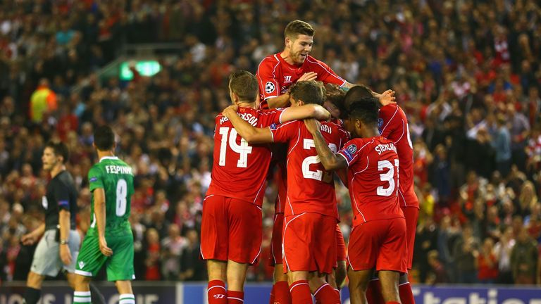 Liverpool celebrate Steven Gerrard's winner on matchday one against Ludogorets