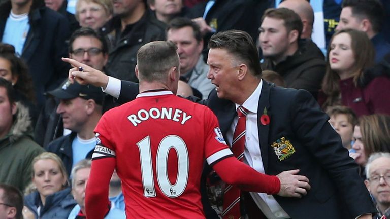 Louis van Gaal and Wayne Rooney at Etihad Stadium