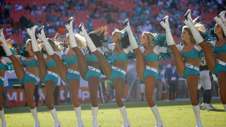 Miami Dolphins cheerleaders perform during a game against the San Diego Chargers