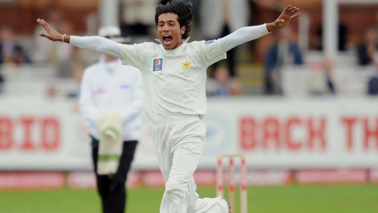 Mohammad Amir celebrates taking a wicket at Lord's