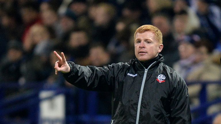 Bolton Wanderers manager Neil Lennon shouts instructions to his team during the match against Cardiff City