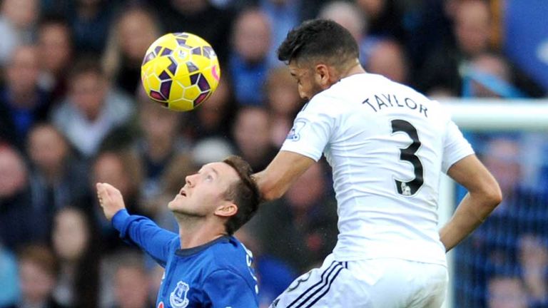 Neil Taylor in action for Swansea against Everton
