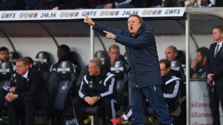 SWANSEA, WALES - NOVEMBER 29:  Neil Warnock manager of Crystal Palace gives instructions during the Barclays Premier League match between Swansea City and 