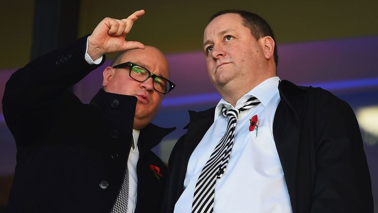 Newcastle United owner Mike Ashley (right) in discussion with managing director Lee Charnley