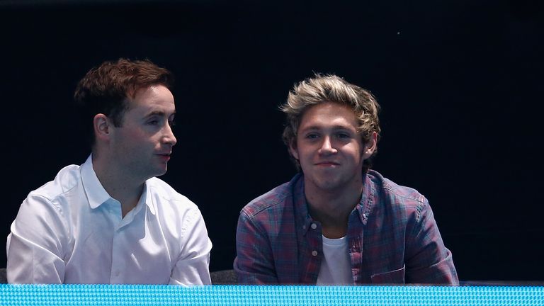 Niall Horan of One Direction watches play during day two of the Barclays ATP World Tour Finals tennis at the O2 Arena 