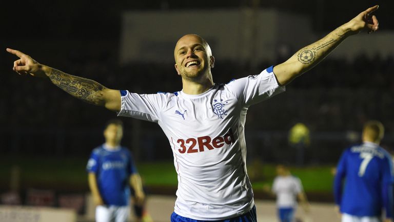 Nicky Law celebrates Rangers goal away to Cowdenbeath