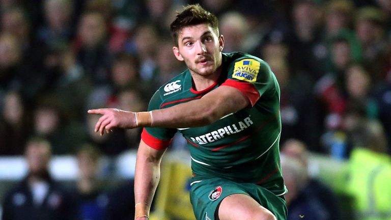 Owen Williams of Leicester Tigers kicks one of his six penalties during the Aviva Premiership match against Wasps