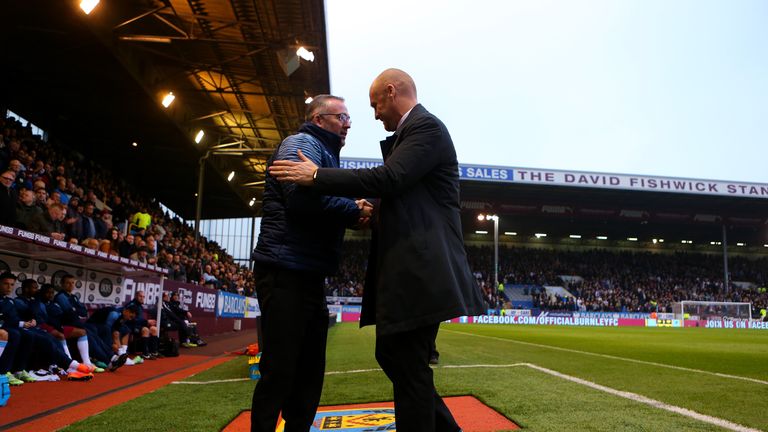 Burnley manager Sean Dyche shakes hands with Villa boss Paul Lambert before the game