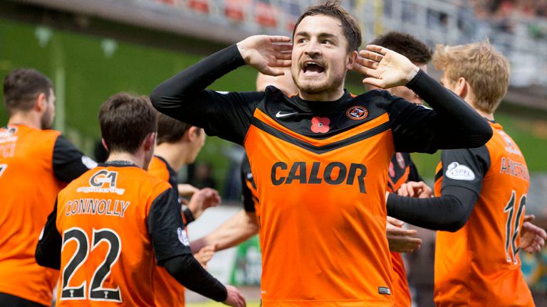 Paul Paton celebrates after firing Dundee United ahead against St Mirren at Tannadice
