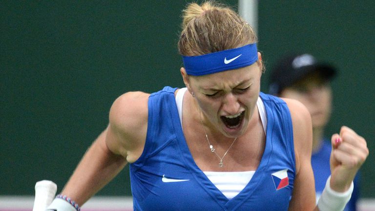 Petra Kvitova of Czech Republic reacts during her match against Angelique Kerber of Germany at the International 