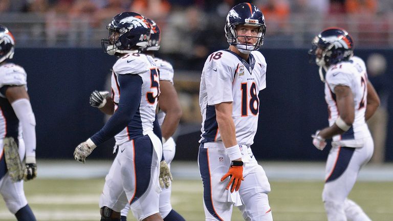 ST. LOUIS, MO - NOVEMBER 16: Peyton Manning #18 of the Denver Broncos exits the field after throwing a interception in the fourth quarter against the St. L