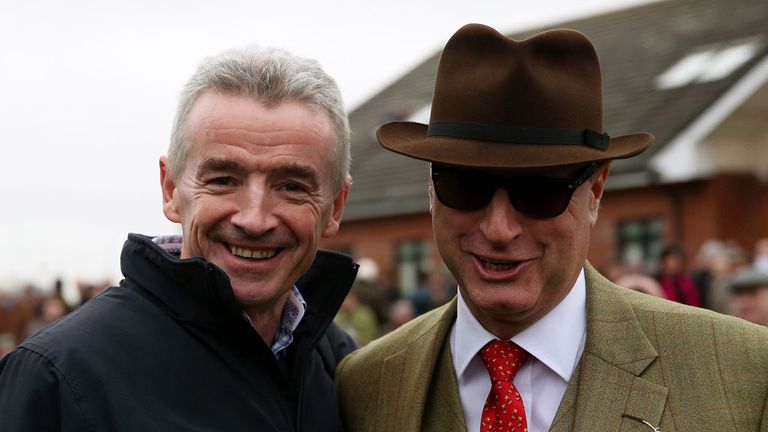 Owners Michael O'Leary (left) and Rich Ricci in the parade ring after O'Leary's Lieutenant Colonel won the Bar One Racing Hatton`s Grace Hurdle during Bar 
