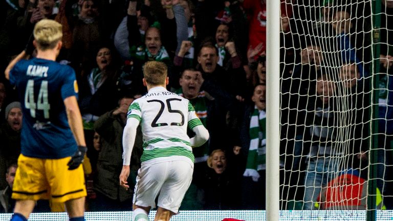 Celtic's Stefan Johansen pulls a goal back for the home side