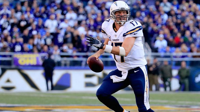 Quarterback Philip Rivers of the San Diego Chargers scrambles during the third quarter of a game against the Baltimore Ravens