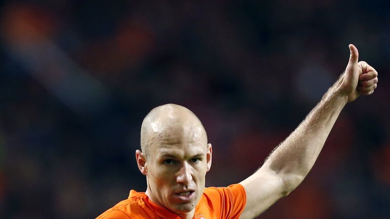 Dutch player Arjen Robben gestures during the Euro 2016 qualifying round football match between the Netherlands and Latvia in Amsterdam