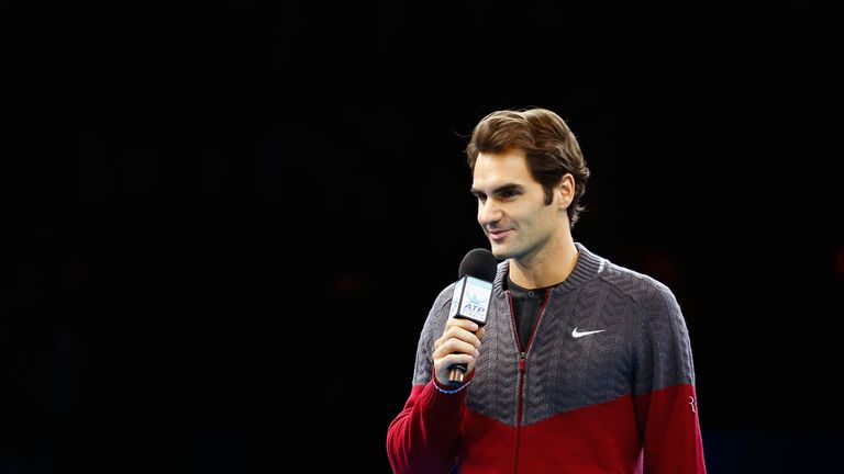 LONDON, ENGLAND - NOVEMBER 16:  Roger Federer of Switzerland announces his decision to withdrwa from the singles final match against Novak Djokovic of Serb