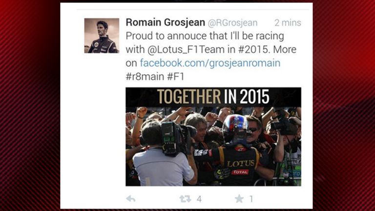 Romain Grosjean's tweet