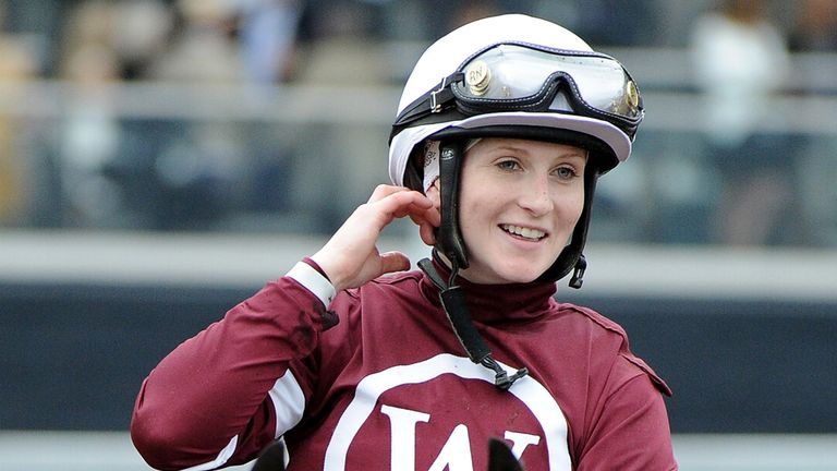 ARCADIA, CA - OCTOBER 31:  Rosie Napravnik reacts after riding Untapable to victory during the 2014 Breeder's Cup Distaff at Santa Anita Park on October 31