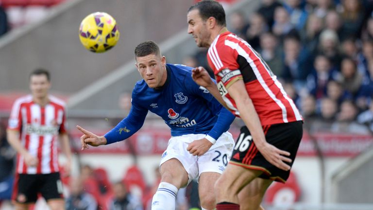 Everton's Ross Barkley gets a shot on goal