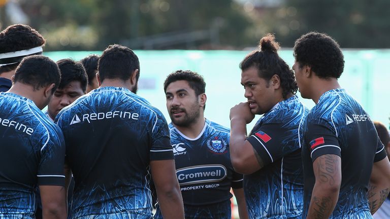 TEDDINGTON, ENGLAND - NOVEMBER 18:  Census Johnston (2nd R) looks on during the Samoa media 