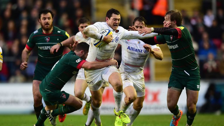 Alex Goode on the charge for Saracens