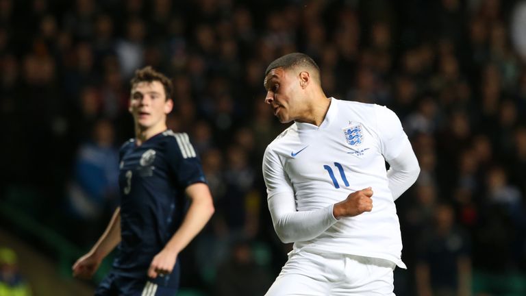 Alex Oxlade-Chamberlain opens the scoring for  England at Celtic Park.