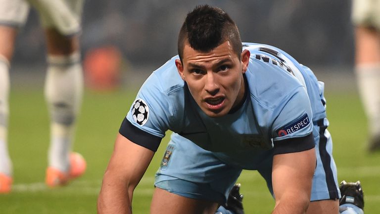 Manchester City's Sergio Aguero is dejected after a missed chance during the UEFA Champions League Group E match at the Etihad Stadium, Manchester