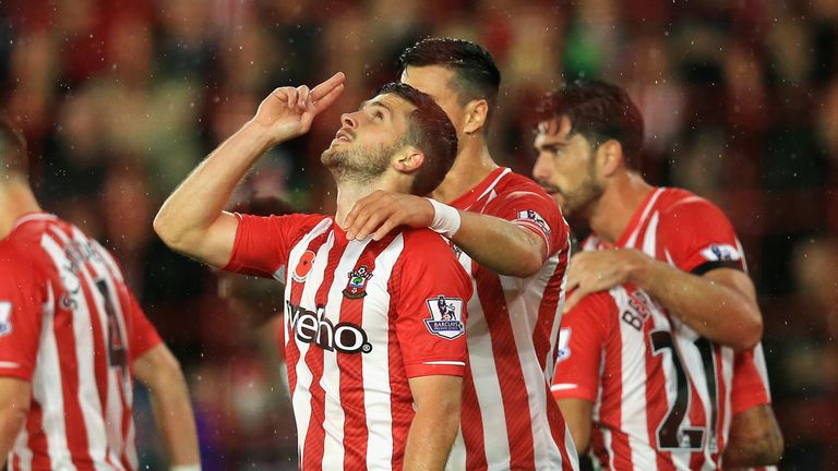 Shane Long celebrates after scoring for Southampton against Leicester