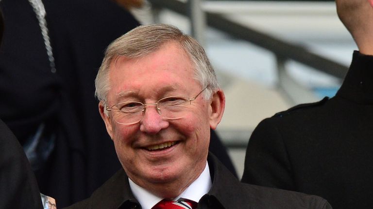 Manchester United's Scottish former manager Alex Ferguson takes his place in the stands before kick off of the English Premier League football match betwee