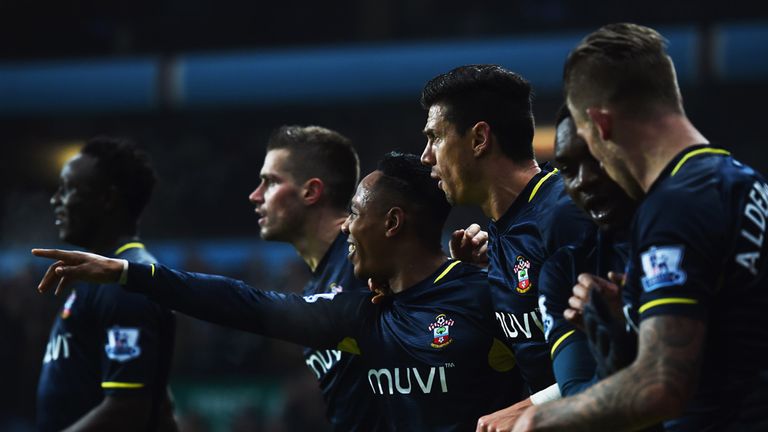 Southampton players celebrate after Nathaniel Clyne's goal