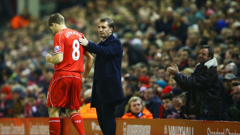 Brendan Rodgers summons Steven Gerrard from the substitute bench in the 75th minute