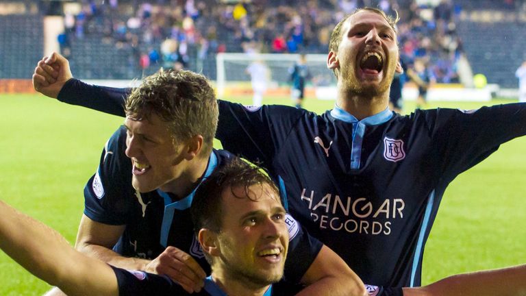 Dundee's Greg Stewart (front centre) celebrates having scored his second of the game. 