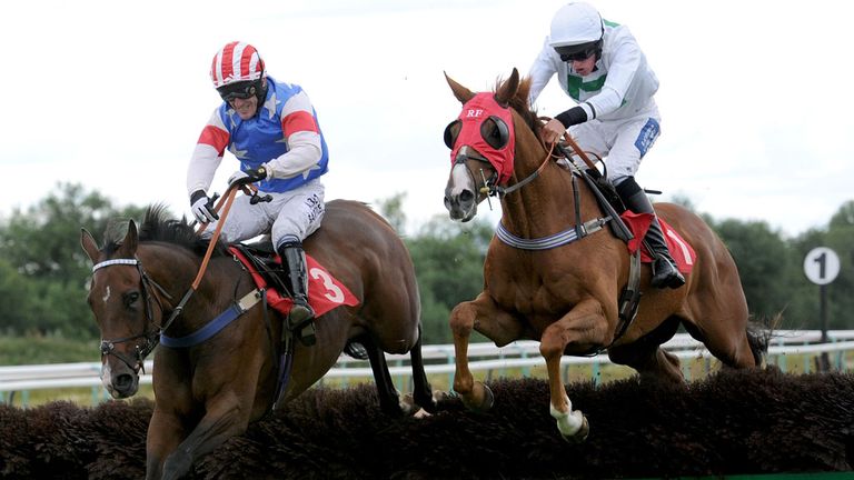 Stonemadforspeed beats Debt to Society to win the Blu UK Novices' Selling Hurdle